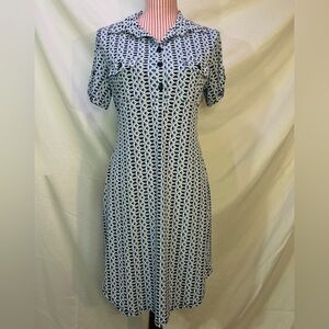 Valerie Bertinelli Retro Blue Abtract Print Button Up Shirt Dress Size 10